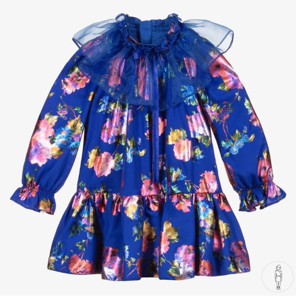 Childrensalon girls royal blue floral crepe dress size 16.